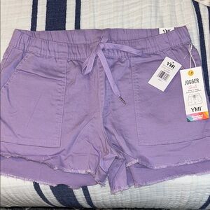 YMI Lavender Jogger Shorts with Frayed Hem - L - NWT